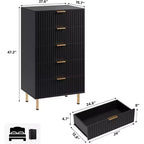 Modern Fluted 5 Drawer Dresser  48 Tall Wooden Chest with Deep Storage, Wide Top,for Home Office