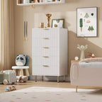 Modern Fluted 5 Drawer Dresser  48 Tall Wooden Chest with Deep Storage, Wide Top,for Home Office