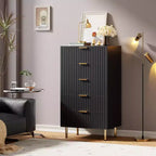 Modern Fluted 5 Drawer Dresser  48 Tall Wooden Chest with Deep Storage, Wide Top,for Home Office