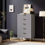 Modern Fluted 5 Drawer Dresser  48 Tall Wooden Chest with Deep Storage, Wide Top,for Home Office