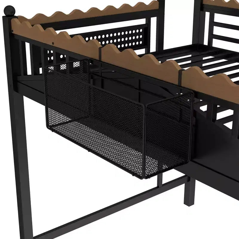 Twin XL/Full/Queen Size Metal Loft Bed with Storage Shelves & Ladder, No Box Spring Needed, Black