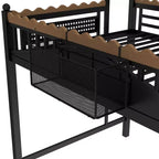 Twin XL/Full/Queen Size Metal Loft Bed with Storage Shelves & Ladder, No Box Spring Needed, Black