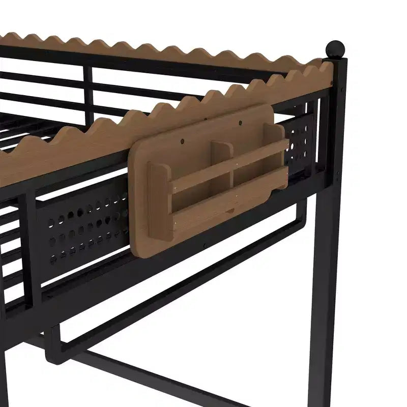 Twin XL/Full/Queen Size Metal Loft Bed with Storage Shelves & Ladder, No Box Spring Needed, Black
