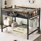 Twin XL/Full/Queen Size Metal Loft Bed with Storage Shelves & Ladder, No Box Spring Needed, Black