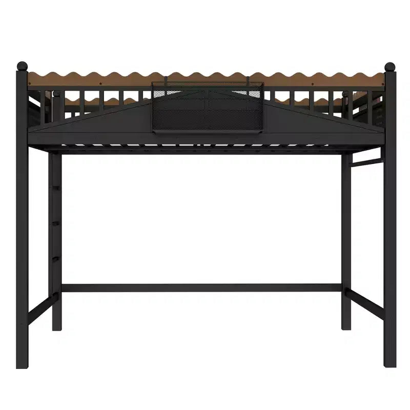 Twin XL/Full/Queen Size Metal Loft Bed with Storage Shelves & Ladder, No Box Spring Needed, Black
