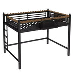 Twin XL/Full/Queen Size Metal Loft Bed with Storage Shelves & Ladder, No Box Spring Needed, Black