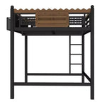 Twin XL/Full/Queen Size Metal Loft Bed with Storage Shelves & Ladder, No Box Spring Needed, Black