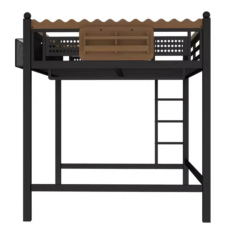 Twin XL/Full/Queen Size Metal Loft Bed with Storage Shelves & Ladder, No Box Spring Needed, Black