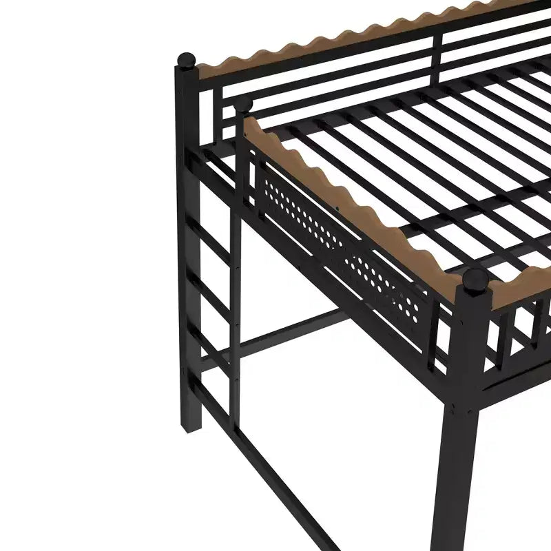 Twin XL/Full/Queen Size Metal Loft Bed with Storage Shelves & Ladder, No Box Spring Needed, Black
