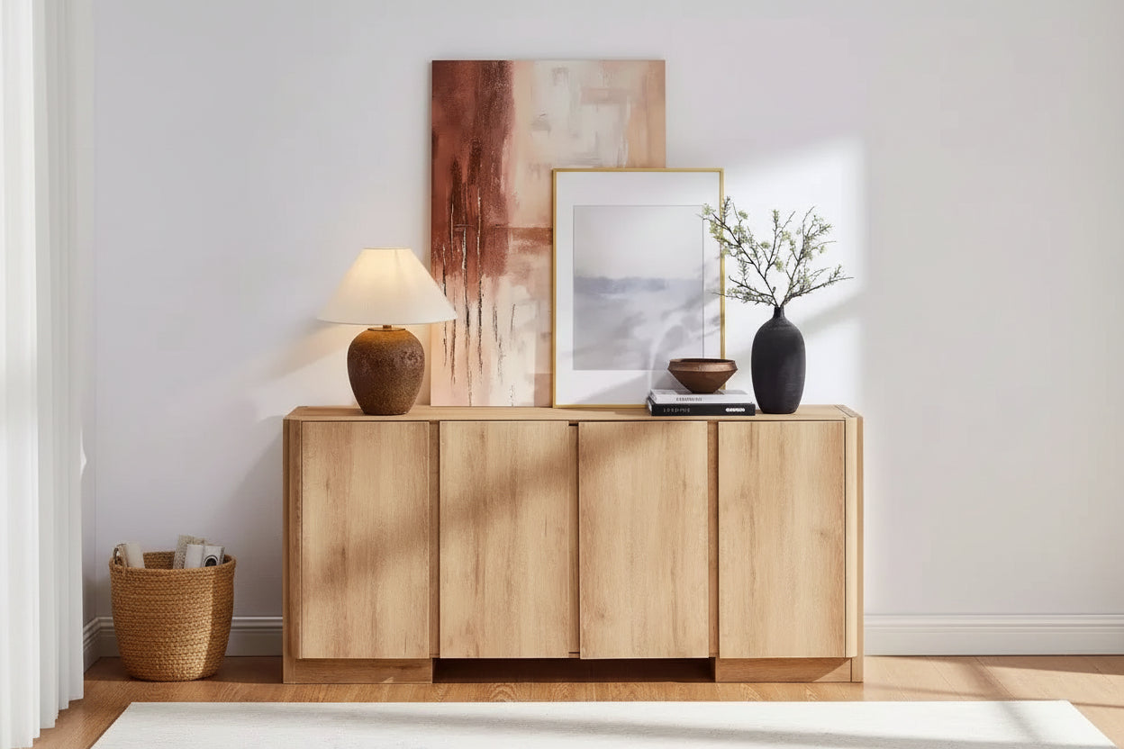Sideboard Buffet Cabinet with Storage, 66 Buffet Table with 4 Doors, Modern Sideboards and Buffets for Kitchen, Dining Room, Living Room