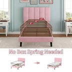 Upholstered Platform Bed Frame with Adjustable Height Vertical Channel Tufted Headboard, Sturdy Wooden Slats, Noise-Free