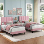 Upholstered Platform Bed Frame with Adjustable Height Vertical Channel Tufted Headboard, Sturdy Wooden Slats, Noise-Free