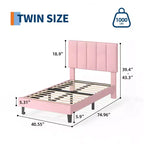 Upholstered Platform Bed Frame with Adjustable Height Vertical Channel Tufted Headboard, Sturdy Wooden Slats, Noise-Free