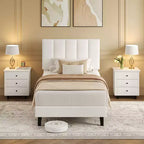 Upholstered Platform Bed Frame with Adjustable Height Vertical Channel Tufted Headboard, Sturdy Wooden Slats, Noise-Free
