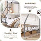 Metal Twin Over Full Bunk Bed Frame for Adults & Kids, Low Profile Space-Saving Bunkbed with Ladder & Full-Length Guardrail, No Box Spring Needed