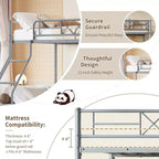 Metal Twin Over Full Bunk Bed Frame for Adults & Kids, Low Profile Space-Saving Bunkbed with Ladder & Full-Length Guardrail, No Box Spring Needed