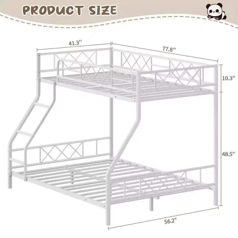 Metal Twin Over Full Bunk Bed Frame for Adults & Kids, Low Profile Space-Saving Bunkbed with Ladder & Full-Length Guardrail, No Box Spring Needed