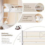 Metal Twin Over Full Bunk Bed Frame for Adults & Kids, Low Profile Space-Saving Bunkbed with Ladder & Full-Length Guardrail, No Box Spring Needed