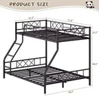 Metal Twin Over Full Bunk Bed Frame for Adults & Kids, Low Profile Space-Saving Bunkbed with Ladder & Full-Length Guardrail, No Box Spring Needed