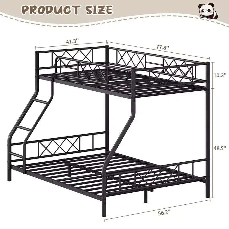 Metal Twin Over Full Bunk Bed Frame for Adults & Kids, Low Profile Space-Saving Bunkbed with Ladder & Full-Length Guardrail, No Box Spring Needed