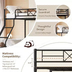 Metal Twin Over Full Bunk Bed Frame for Adults & Kids, Low Profile Space-Saving Bunkbed with Ladder & Full-Length Guardrail, No Box Spring Needed
