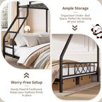 Metal Twin Over Full Bunk Bed Frame for Adults & Kids, Low Profile Space-Saving Bunkbed with Ladder & Full-Length Guardrail, No Box Spring Needed