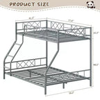 Metal Twin Over Full Bunk Bed Frame for Adults & Kids, Low Profile Space-Saving Bunkbed with Ladder & Full-Length Guardrail, No Box Spring Needed