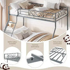 Metal Twin Over Full Bunk Bed Frame for Adults & Kids, Low Profile Space-Saving Bunkbed with Ladder & Full-Length Guardrail, No Box Spring Needed