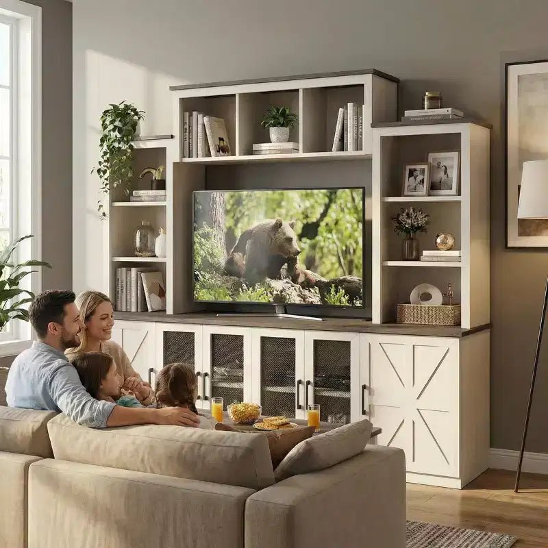 Wall-Mounted Entertainment Center TV Stand with Ample Storage and Charging Station Modern TV Stand Media Center, Beige