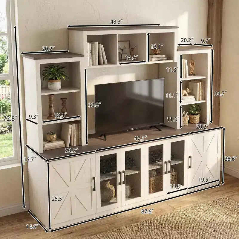 Wall-Mounted Entertainment Center TV Stand with Ample Storage and Charging Station Modern TV Stand Media Center, Beige