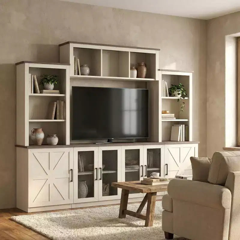 Wall-Mounted Entertainment Center TV Stand with Ample Storage and Charging Station Modern TV Stand Media Center, Beige