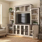 Wall-Mounted Entertainment Center TV Stand with Ample Storage and Charging Station Modern TV Stand Media Center, Beige