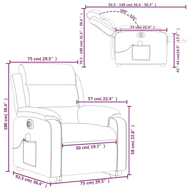 Stand Up Massage Recliner Chair Black Faux leather, metal, plywood
