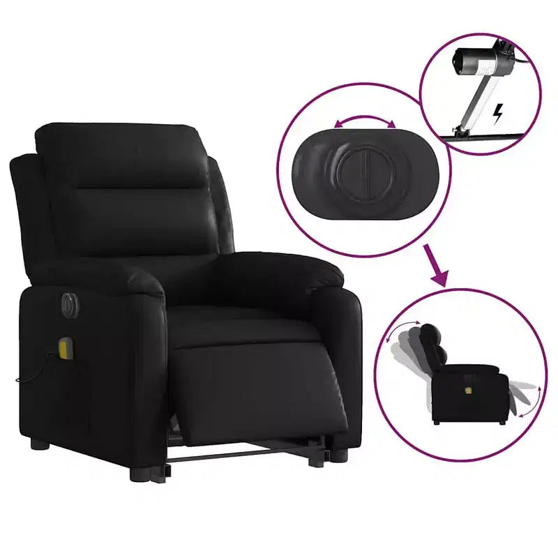 Stand Up Massage Recliner Chair Black Faux leather, metal, plywood