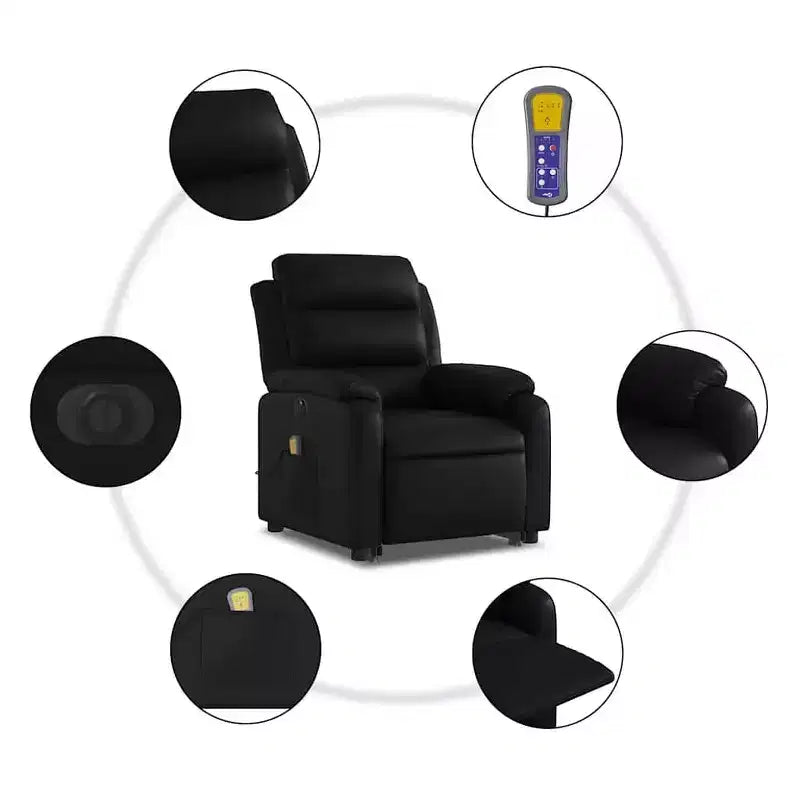 Stand Up Massage Recliner Chair Black Faux leather, metal, plywood