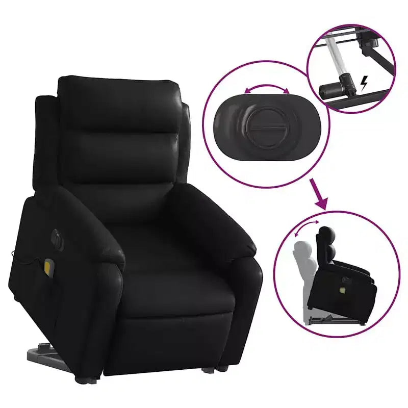 Stand Up Massage Recliner Chair Black Faux leather, metal, plywood