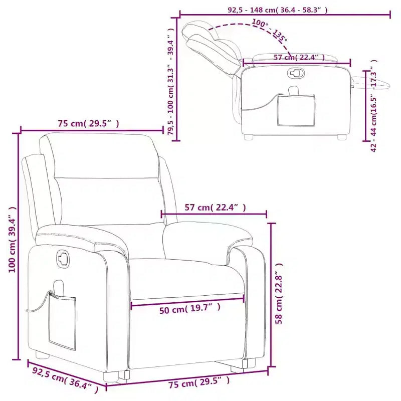 Stand Up Massage Recliner Chair Black Faux leather, metal, plywood