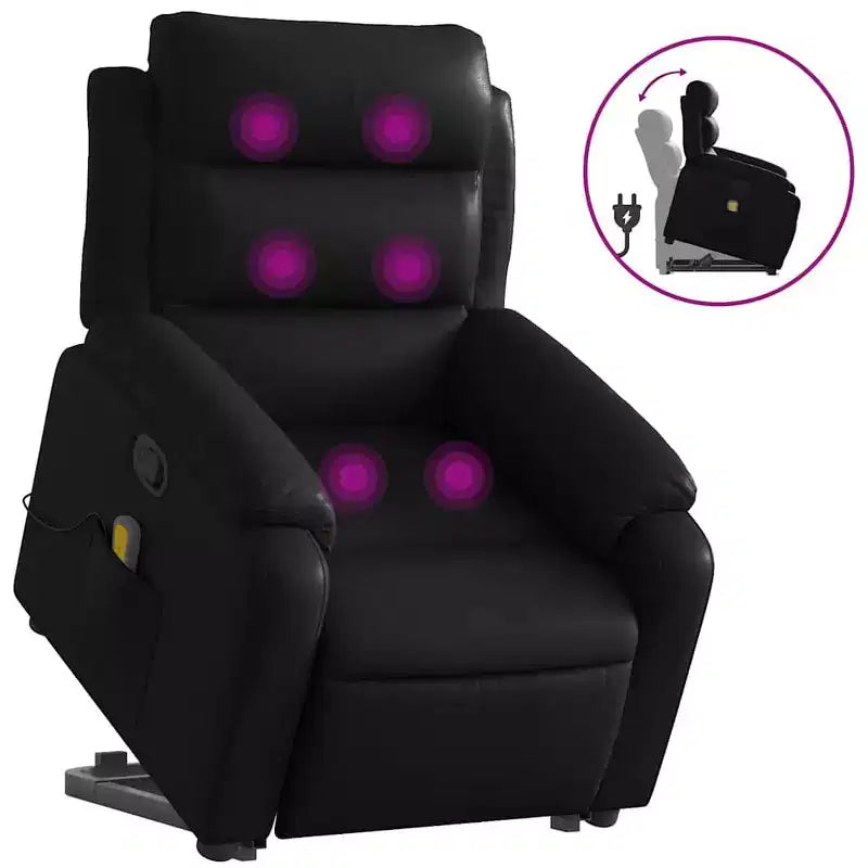 Stand Up Massage Recliner Chair Black Faux leather, metal, plywood