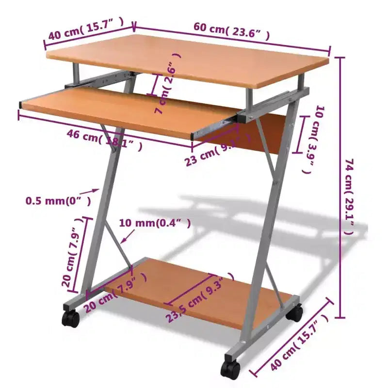 Computer Desk Brown Particle Board Compact Sliding Components