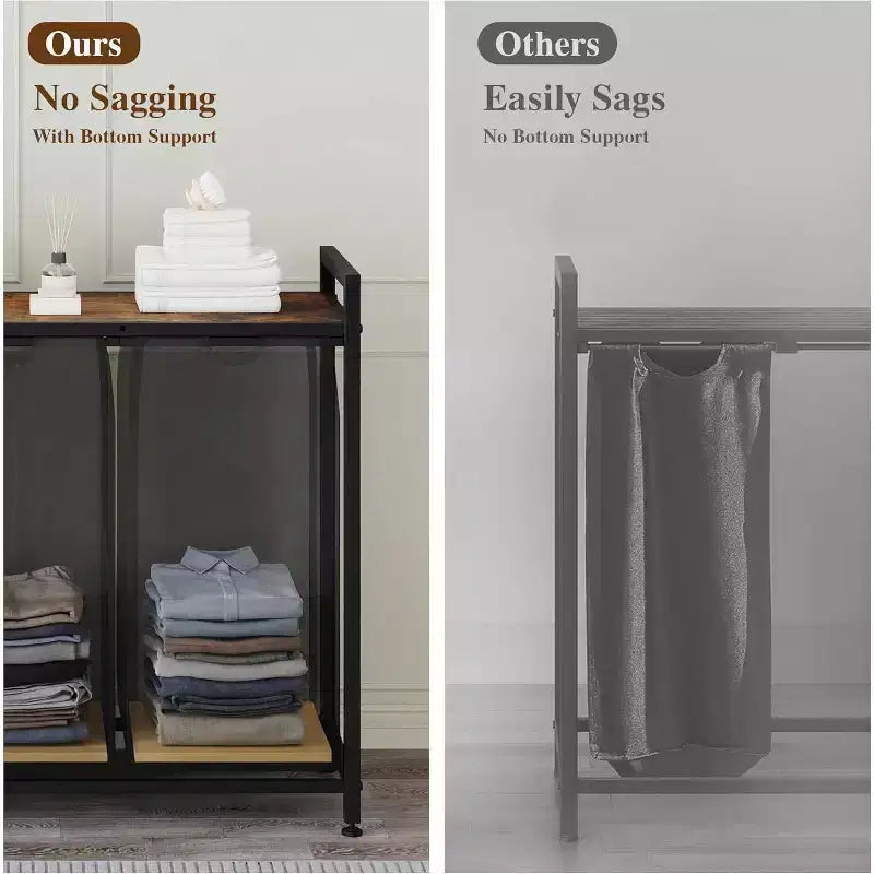 Multi-Section Laundry Hamper with Top Storage Shelf, Waterproof Bags & Easy Assembly for Laundry Room Bathroom