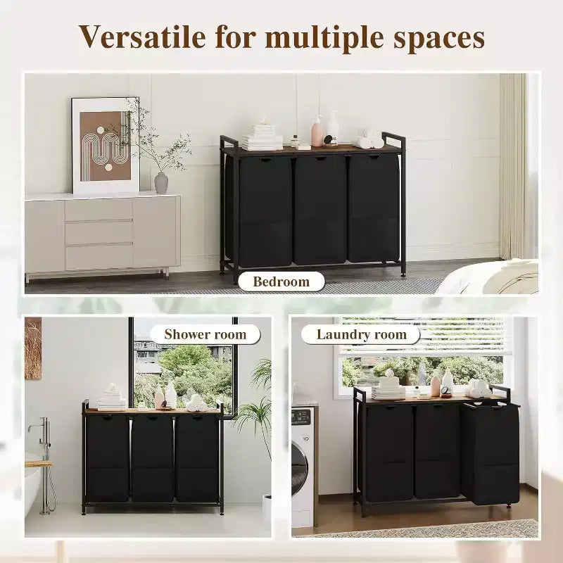 Multi-Section Laundry Hamper with Top Storage Shelf, Waterproof Bags & Easy Assembly for Laundry Room Bathroom