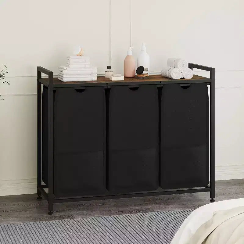 Multi-Section Laundry Hamper with Top Storage Shelf, Waterproof Bags & Easy Assembly for Laundry Room Bathroom