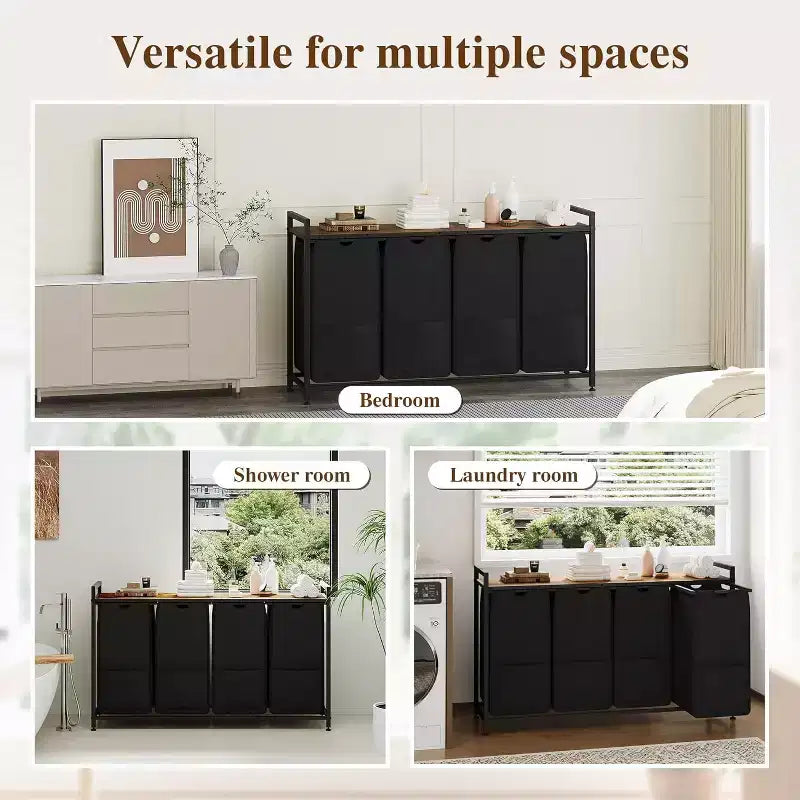 Multi-Section Laundry Hamper with Top Storage Shelf, Waterproof Bags & Easy Assembly for Laundry Room Bathroom