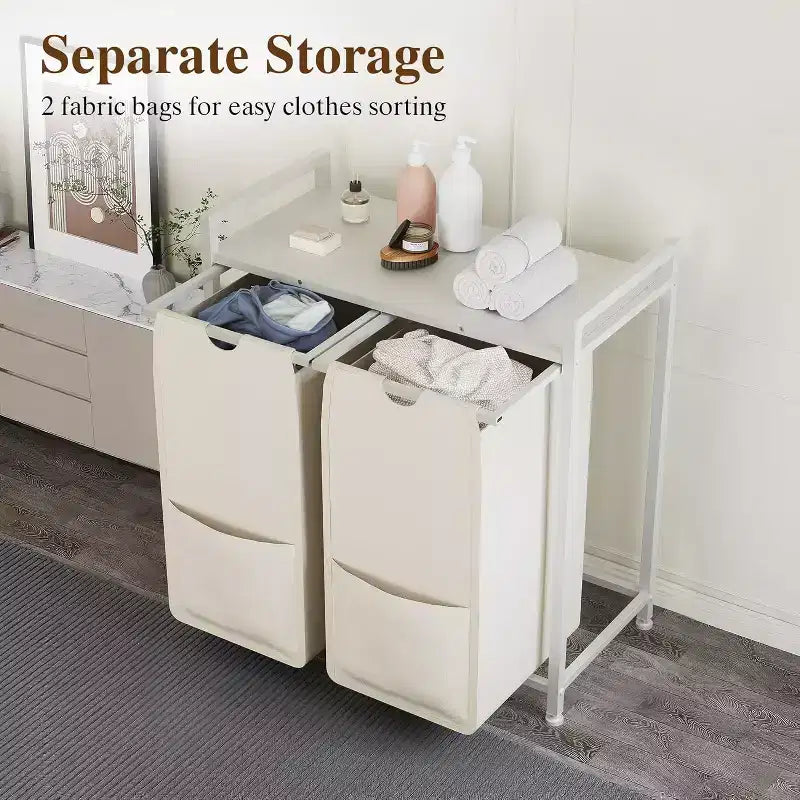 Multi-Section Laundry Hamper with Top Storage Shelf, Waterproof Bags & Easy Assembly for Laundry Room Bathroom