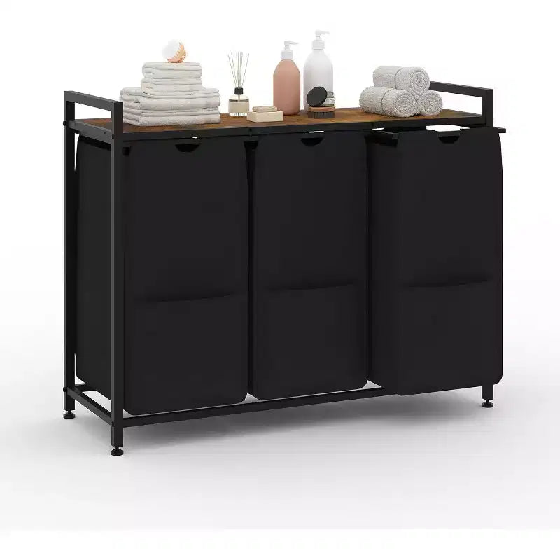 Multi-Section Laundry Hamper with Top Storage Shelf, Waterproof Bags & Easy Assembly for Laundry Room Bathroom