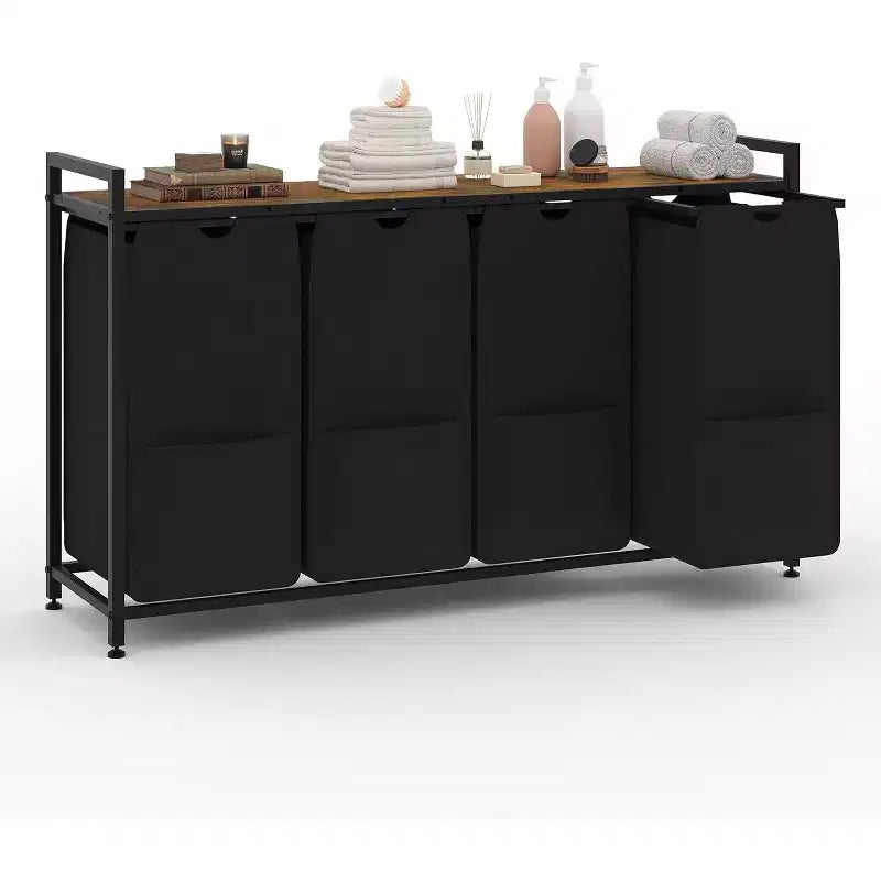Multi-Section Laundry Hamper with Top Storage Shelf, Waterproof Bags & Easy Assembly for Laundry Room Bathroom