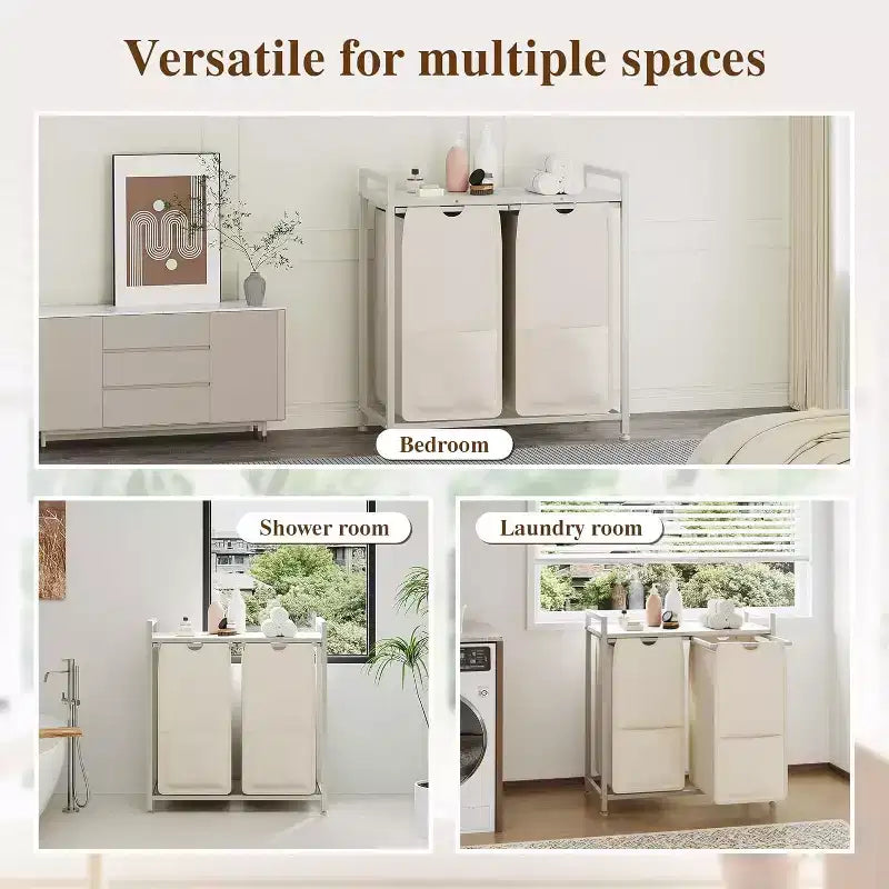Multi-Section Laundry Hamper with Top Storage Shelf, Waterproof Bags & Easy Assembly for Laundry Room Bathroom