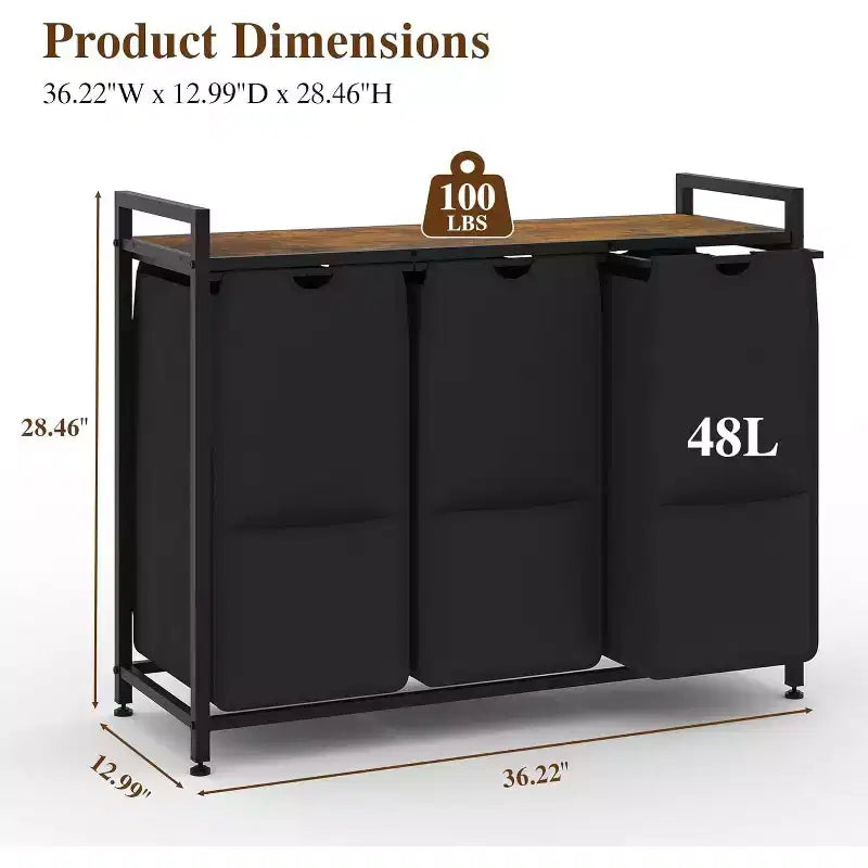 Multi-Section Laundry Hamper with Top Storage Shelf, Waterproof Bags & Easy Assembly for Laundry Room Bathroom