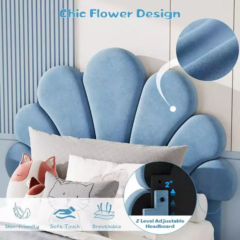 Twin Size Upholstered Platform Bed Frame for Kids with 2 Storage Drawers