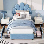 GustoWave Twin Size Upholstered Platform Bed Frame for Kids with 2 Storage Drawers